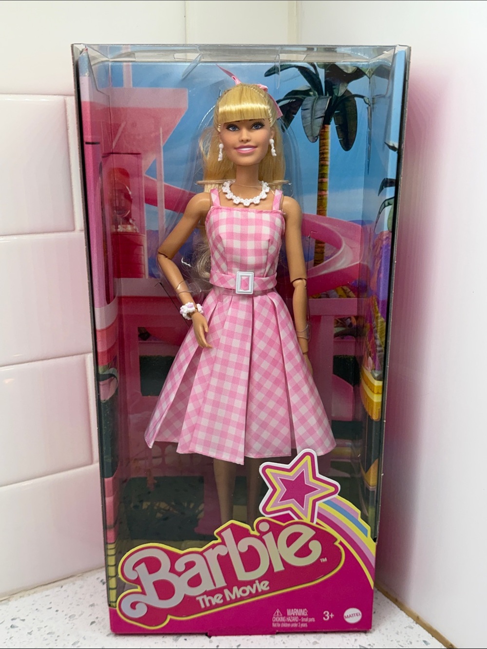 Barbie Pink Gingham Dress Doll with Pearl Accessories